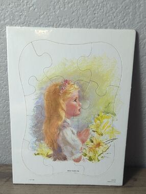 Vintage little blond Girl praying hands by Francis Hook